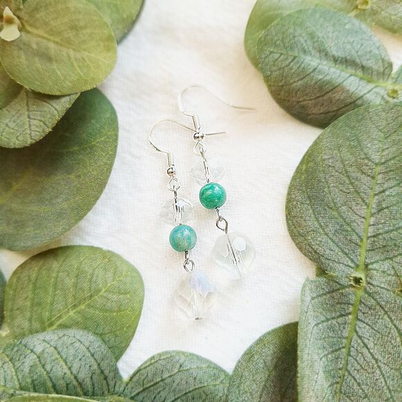 Fairycore Crystal Earrings, Chrysocolla Stone Earrings, Elegant Cottagecore - Picture 1 of 9